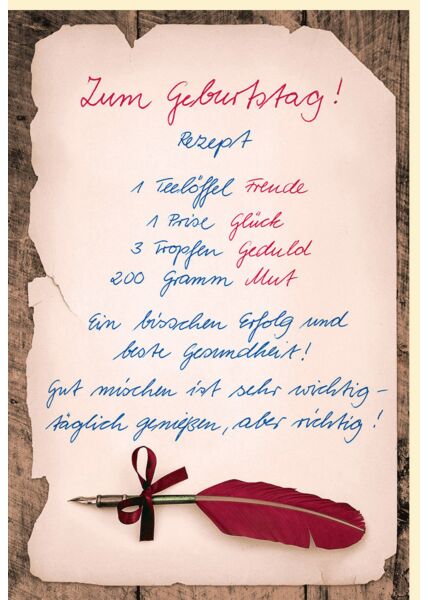 Geburtstagskarte Spruch Rezept 1 Teelöffel Freude