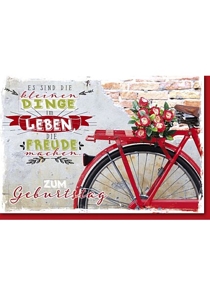 Geburtstagskarte Spruch Fahrradgepäckträger mit Blumen