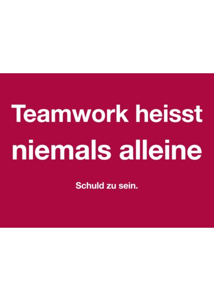 Postkarte Spruch humorvoll Teamwork - niemals alleine Schuld