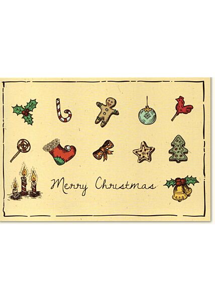 Weihnachtskarte retro Merry Christmas Merry Christmas 12 Weihnachtssymbole