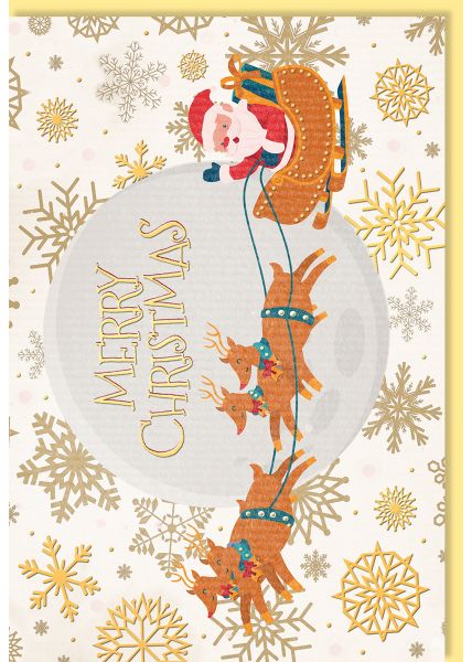Weihnachtskarte Rentierschlitten, mit Goldfolie