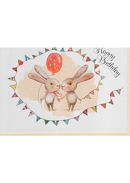 Geburtstagskarte Hasen, Girlande und Ballon