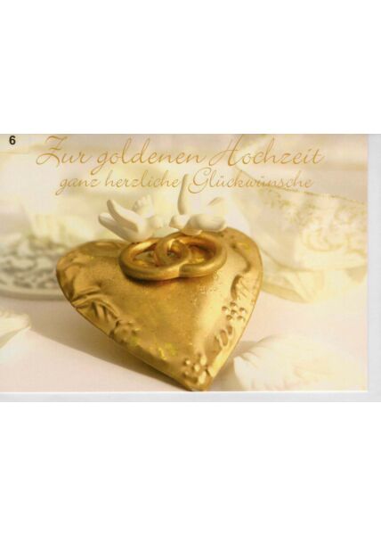 Hochzeitskarte Goldhochzeit Herz mit zwei Ringen gold