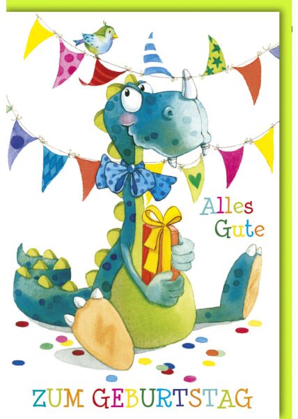 Geburtstagskarte für Kinder Dino mit Geschenk