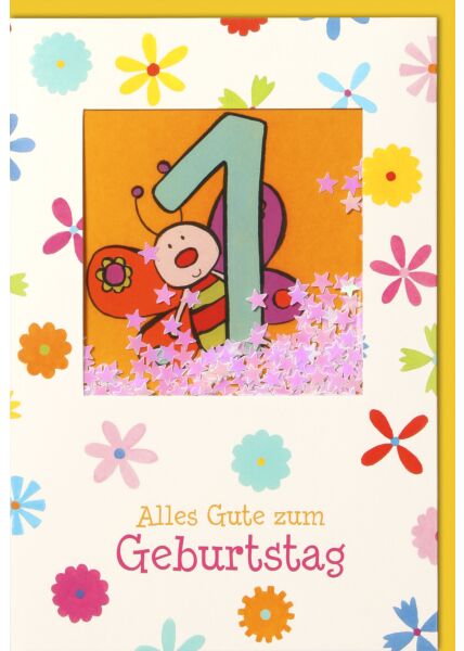Geburtstagskarte für Kinder 1. Geburtstag - farbige Biene