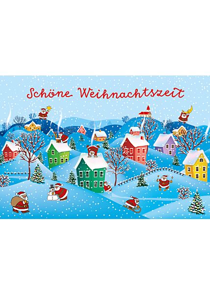 schöne Weihnachtskarte Landschaft Schnee Häuser