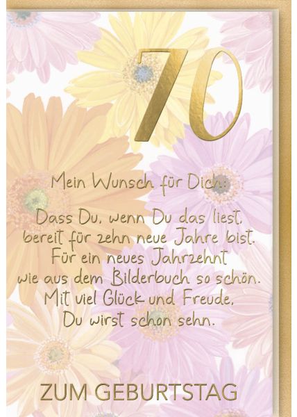 Geburtstagskarte 70 Schöner Spruch edles Papier