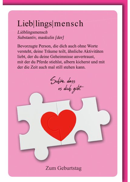 Glückwunschkarten Geburtstag Puzzleherz mit Lieblingsmensch zum Geburtstag