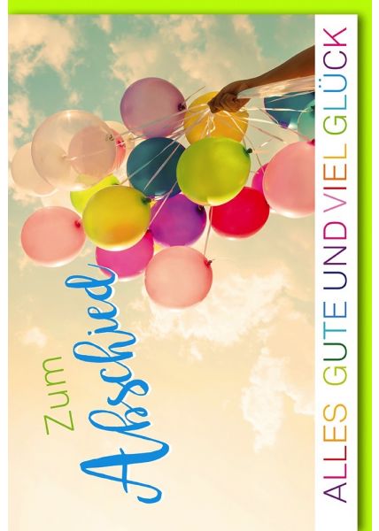 Abschiedskarte Kollege - Bunte Luftballons an Schnur