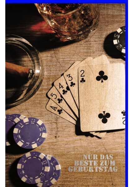 Geburtstagskarte für Männer Spielkarten und Pokerchips, mit Silberfolie