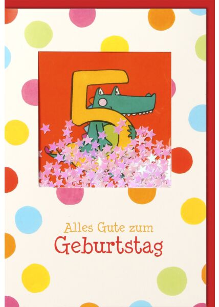 Geburtstagskarte für Kinder 5. Geburtstag Schüttelkarte, Grünes Krokodil