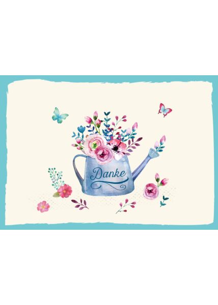 Postkarte Danke Gießkanne Blumen Schmetterlinge Danke