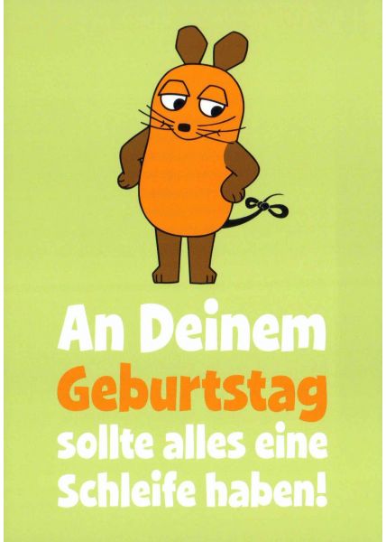 Maus-Postkarte Geburtstag mit Schleife