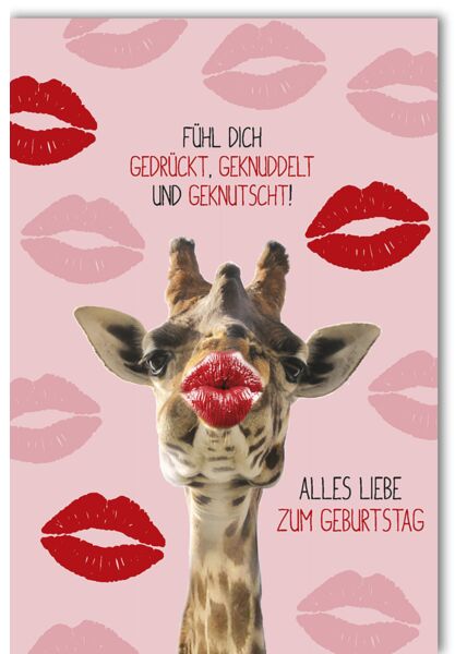 Geburtstagskarte für Partner Giraffe mit Kussmund