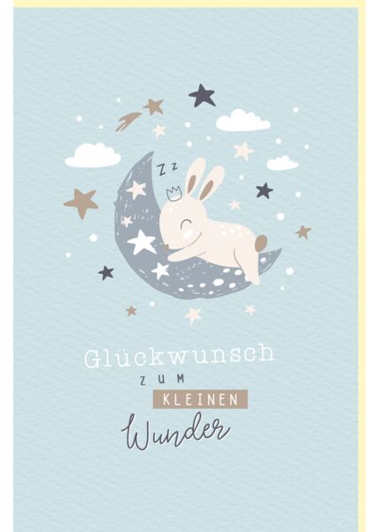 Glückwunschkarte Geburt Junge Naturkarton Hase schläft auf dem Mond
