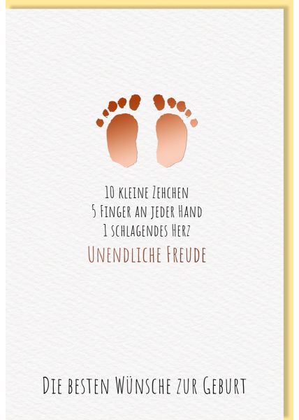 Glückwunschkarte zur Geburt Baby Schriftkarte, Naturkarton, mit roségoldener Metallicfolie