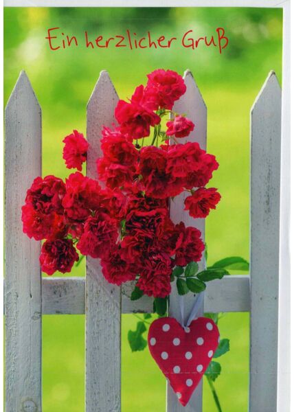 Grußkarte: Blumen am Zaun mit Herz