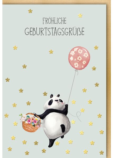 Karte Geburtstag Panda Korb Ballon