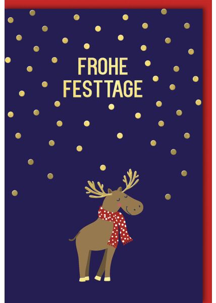 Weihnachtskarte schön Spruch Frohe Festtage blau Elch Schal