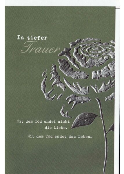 Trauerkarte Blume, Naturkarton, mit Silberfolie und Blindprägung