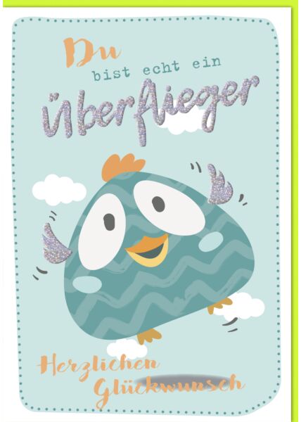 Geburtstagskarte Maxi, XXL türkiser Vogel A4