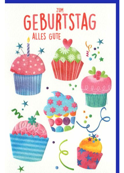 Glückwunschkarte Geburtstag Cupcakes, Naturkarton, mit Blindprägung