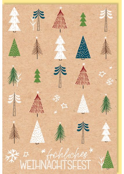 Weihnachtskarte Business Kraftpapier Tannenbäume, Naturkarton