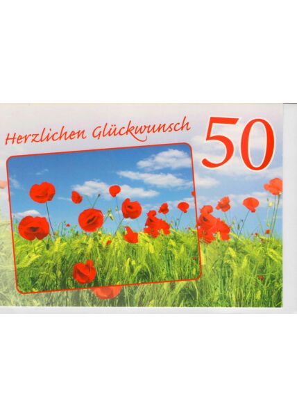 Geburtstagskarte 50 Mohnblumen