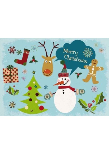 Weihnachtspostkarte retro Illustrationen Weihnachten blau: Merry Christmas