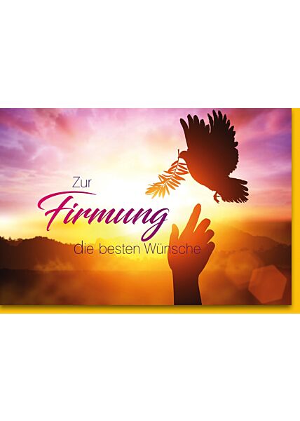 Glückwunschkarte Firmung Foto Landschaft Taube Zweig Hand