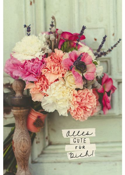 Postkarte Spruch Alles Gute Blumen, Zuckerrohrpapier