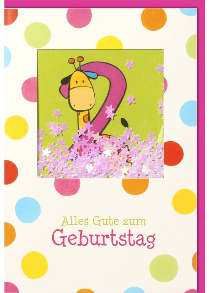 Geburtstagskarten für Kinder 2. Geburtstag Schüttelkarte, Giraffe