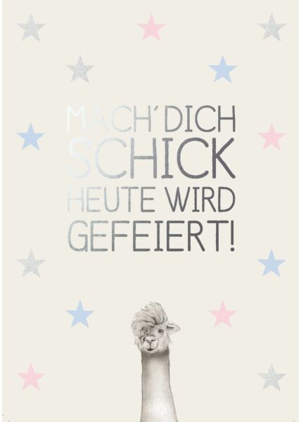 Postkarte Spruch Geburtstag Mach' Dich schick - Lama