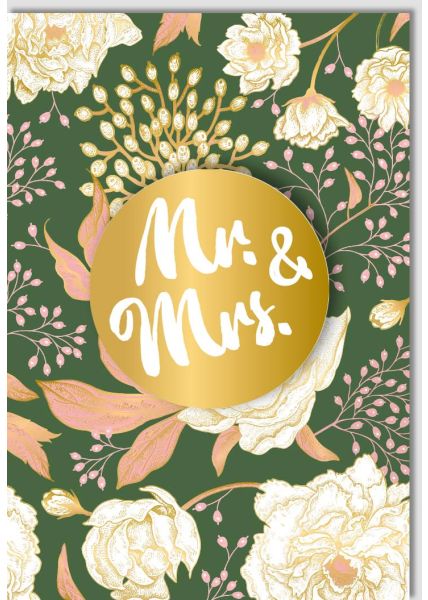 Hochzeitskarte Mr Mrs Applikation Gold Grün Blüten