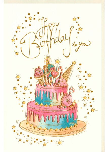 Karte Geburtstag Goldfolie Torte Happy Birthday