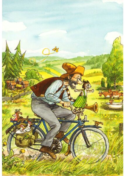 Postkarte Pettersson und Findus Fahrradtour