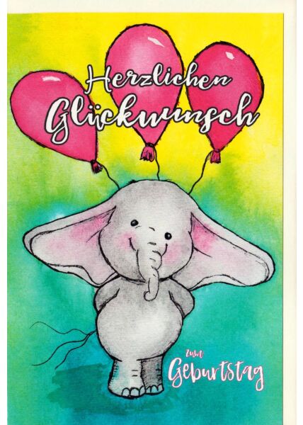 Karte Kindergeburtstag Elefant mit Luftballons