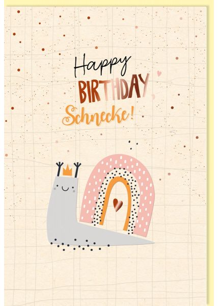 Glückwunschkarte Geburtstag Schnecke, Herzchen, Zuckerrohrpapier