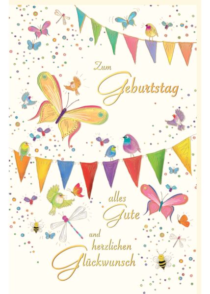 Glückwunschkarte Geburtstag hochwertig Vögel und Schmetterlinge