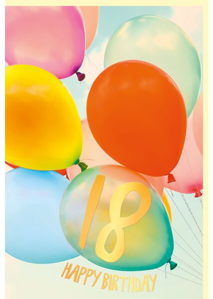 Geburtstagskarte 18 Jahre Geburtstag Goldfolie Luftballons