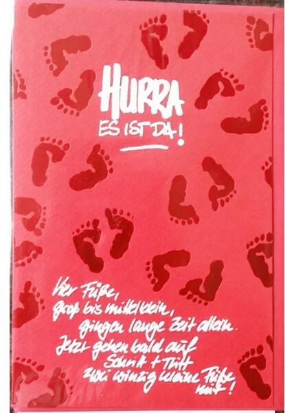 Karte Geburt Baby Junge: "Hurra es ist da!" rot