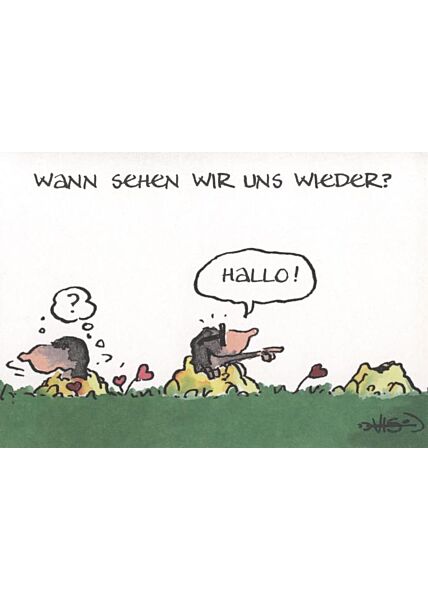 Jan Vis Cartoon Postkarte: Wann sehen wir uns wieder?