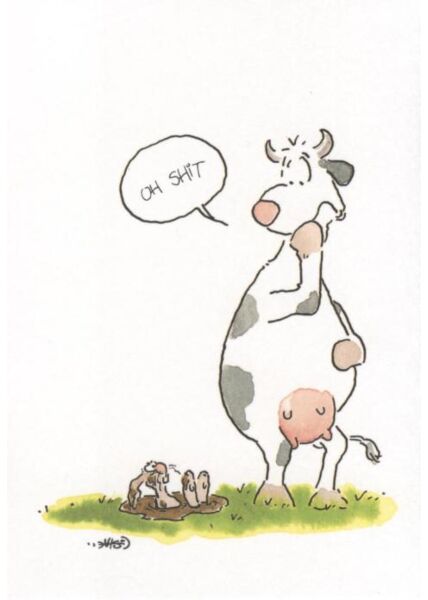 Jan Vis Cartoon Postkarte: Oh Shit!