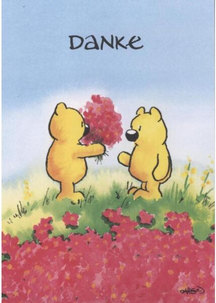 Jan Vis Cartoon Postkarte: Danke - Blumenstrauß