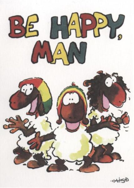 Jan Vis Cartoon Postkarte: Be Happy Man
