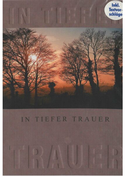 Trauerkarte mit Spruch: Sonnenaufgang Bäume