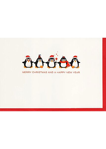 Weihnachtskarte fünf Pinguine