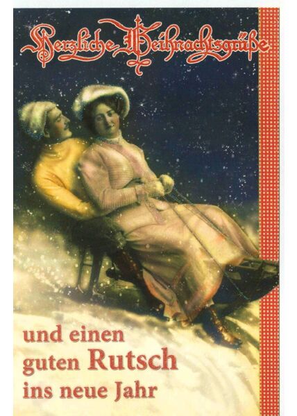 Vintage Weihnachtskarte Schlitten Motiv retro