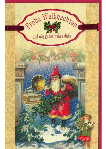 Weihnachtskarte vintage Weihnachtsmann mit Sack