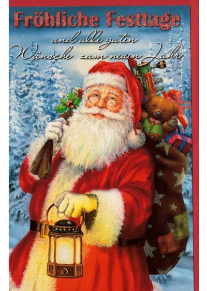 Weihnachtskarte Nokolaus Sack Geschenke retro